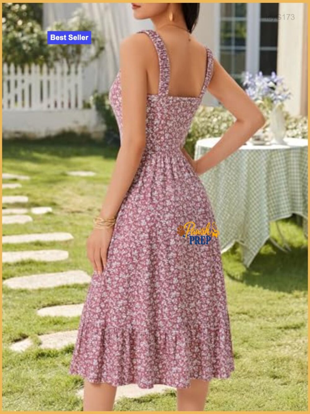 Summer Midi Dress with Pockets, Elastic Straps, Flowy A-Line - Picture 3 of 6